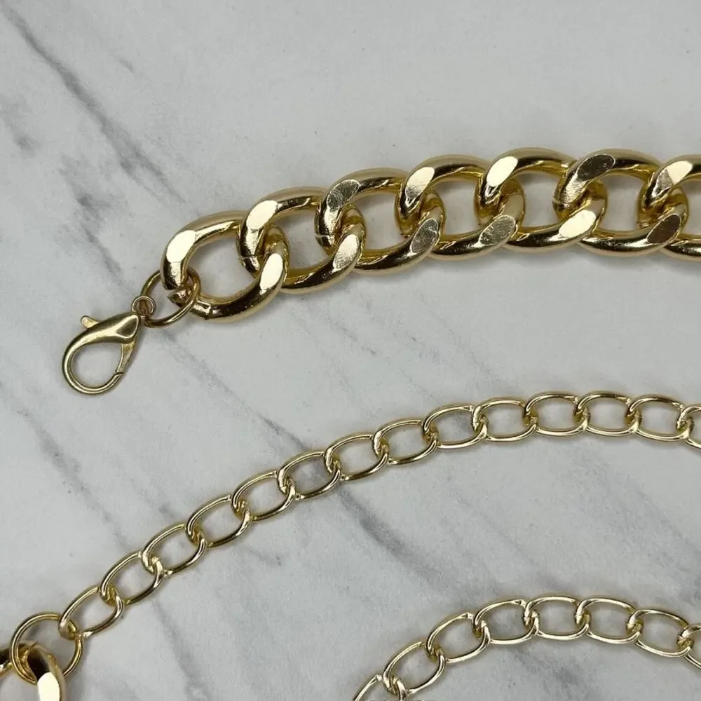 Womens Chunky Gold Tone Metal Chain Link Belt Adjustable Y2K OS ✨